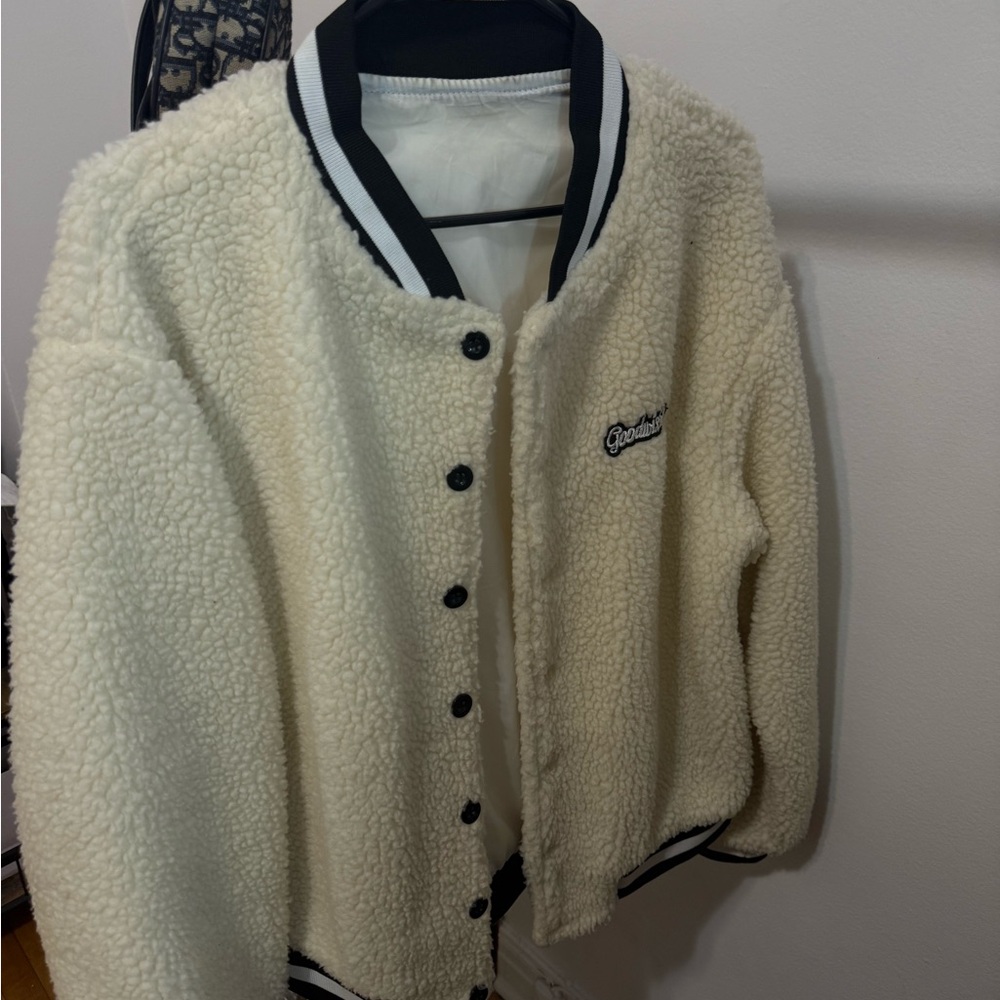 Cream Sherpa Varsity Jacket